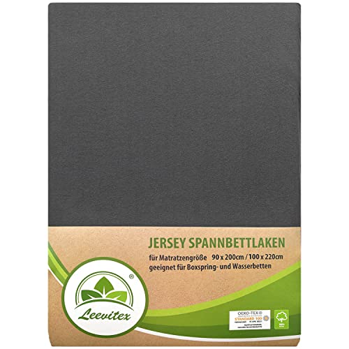 leevitex® Premium Spannbettlaken 90x200-100x220 cm - 40 cm Steg - auch für Boxspringbett & Wasserbett | 100% Mako-Jersey-Baumwolle | ÖKO-TEX | 170g/m² | Anthrazit/Grau … von leevitex