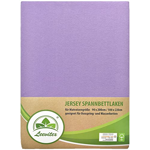 leevitex® Premium Spannbettlaken 90x200-100x220 cm - 40 cm Steg - auch für Boxspringbett & Wasserbett | 100% Mako-Jersey-Baumwolle | ÖKO-TEX | 170g/m² | Flieder/Lavender … von leevitex