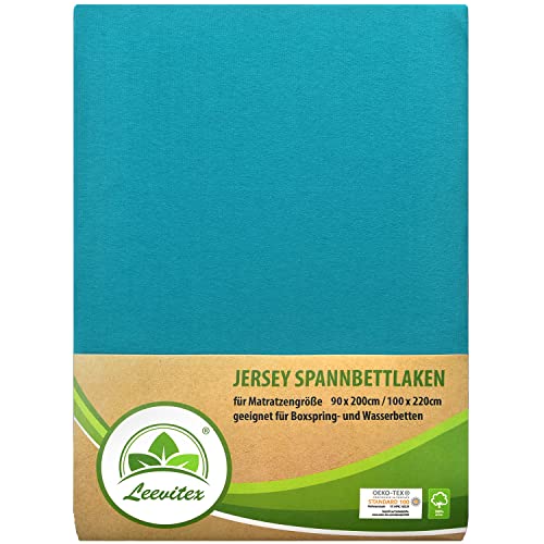 leevitex® Premium Spannbettlaken 90x200-100x220 cm - 40 cm Steg - auch für Boxspringbett & Wasserbett | 100% Mako-Jersey-Baumwolle | ÖKO-TEX | 170g/m² | Petrol/Seegrün … von leevitex