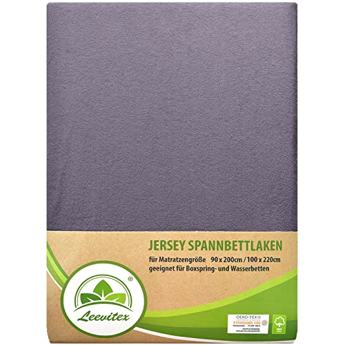 leevitex® Premium Spannbettlaken 90x200-100x220 cm - 40 cm Steg - auch für Boxspringbett & Wasserbett | 100% Mako-Jersey-Baumwolle | ÖKO-TEX | 170g/m² | Platingrau … von leevitex