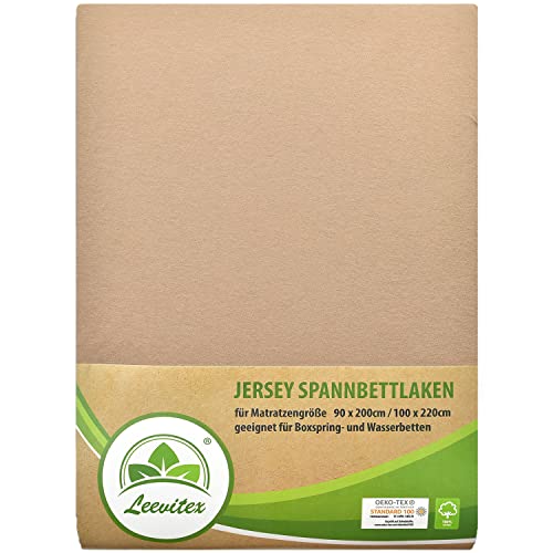 leevitex® Premium Spannbettlaken 90x200-100x220 cm - 40 cm Steg - auch für Boxspringbett & Wasserbett | 100% Mako-Jersey-Baumwolle | ÖKO-TEX | 170g/m² | Sand/Cappuccino von leevitex