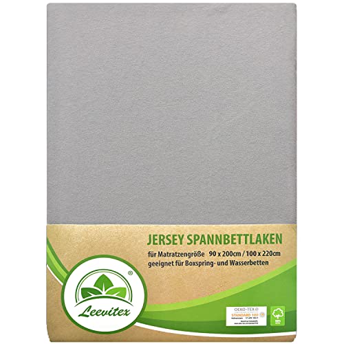 leevitex® Premium Spannbettlaken 90x200-100x220 cm - 40 cm Steg - auch für Boxspringbett & Wasserbett | 100% Mako-Jersey-Baumwolle | ÖKO-TEX | 170g/m² | Silber/Hellgrau von leevitex