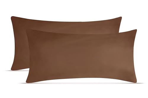 leevitex Jersey Kissenbezug 40 x 60 cm | 2er Set | 100% Baumwolle | Öko-Tex | Nackenkissenbezug | Schokobraun/Dunkelbraun von leevitex