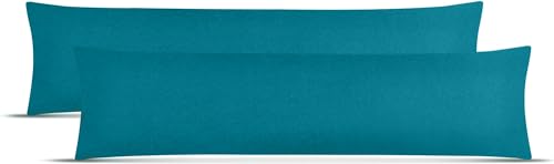 leevitex Kissenbezug | 2er Pack | 100% Baumwolle | Jersey | Kissenbezüge | Seitenschläferkissen | Kissenhülle | Nackenkissenbezug (Petrol/Smaragd Blau, 40 x 145 cm (Seitenschläfer/Stillkissenbezug) von leevitex