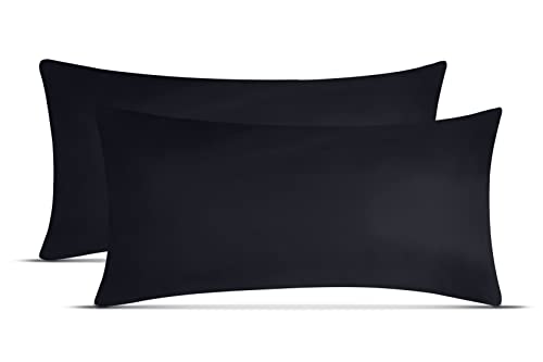 leevitex Jersey Kissenbezug 40 x 60 cm | 2er Set | 100% Baumwolle | 170 g/m² | Öko-Tex | Nackenkissenbezug | Schwarz von leevitex