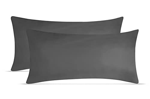 leevitex Jersey Kissenbezug 40 x 80 cm | 2er Set | 100% Baumwolle | Öko Text | 170 g/m² | Anthraziit/Grau von leevitex