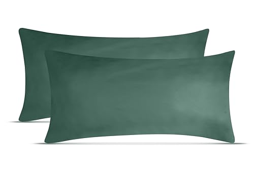 leevitex Kissenbezug Set | 2er Pack | 100% Baumwolle | Jersey | Kissenbezüge | Seitenschläferkissen | Kissenhülle | Nackenkissenbezug (Dunkel Grün, 40 x 60 cm (für Nackenkissen geeignet)) von leevitex
