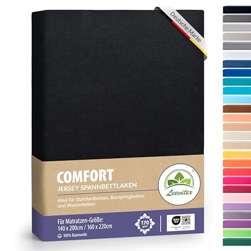 leevitex Premium Spannbettlaken 140 x 200-160 x 220 cm auch für Boxspringbett & Wasserbett | 100% Mako-Jersey-Baumwolle | ÖKO-TEX | 170g/m² | Schwarz leevitex Premium Spannbettlaken 140 x 200-160 x 220 cm auch für Boxspringbett & Wasserbett | 100% Mako-Jersey-Baumwolle | ÖKO-TEX | 170g/m² | Schwarz von leevitex