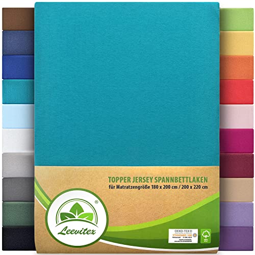 leevitex Premium Topper Boxspringbett Spannbettlaken | 100% Mako-Jersey-Baumwolle | Ökotex | 170g/m² | 180 x 200-200 x 220 cm | Petrol/Seegrün | 18 cm Steg … von leevitex