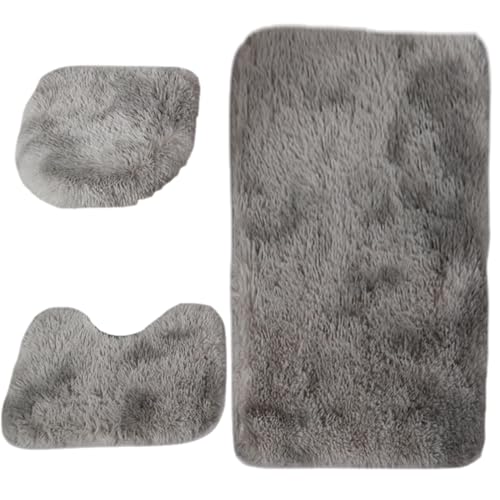 Toilettenabdeckung und Teppichset (3PCS) Flauschige Badezimmerteppichset umfasst Deckelabdeckung, U-förmige und Türmatte nicht rutschende Dekoration Toilettendeckel für Zuhause, Hotel, Dunkelgrau von legtovt