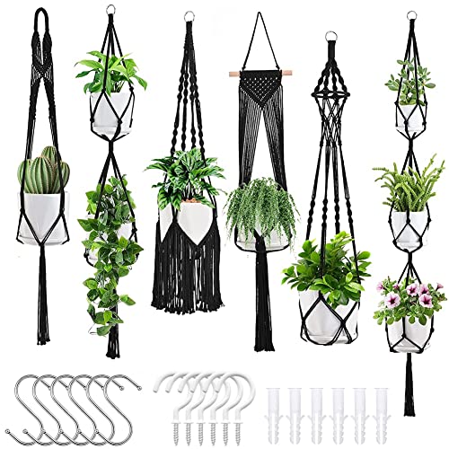 lehua Pflanzenaufhänger Makramee-Pflanzenaufhänger 6er-Pack Hängende Pflanzgefäße für Zimmerpflanzen mit Aufhänger-Kit Handgefertigte Macromay-Pflanzenaufhänger für Innenblumentöpfe von lehua