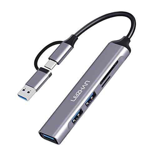 LEIZHAN USB C und USB 3.0 Hub, 5-in-1 USB-C Multiport Adapter, USB C Hub Docking Station mit 4K@30Hz HDMI, 2 USB 3.0, TF/SD-Kartenleser, Kompatibel mit MacBook Pro/Air, XPS und mehr von leizhan