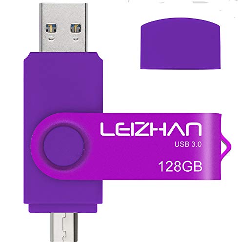LEIZHAN USB Stick 128GB 3.0 Micro Flash Drive Flash-Laufwerk mit Micro Speicherstic USB-Laufwerk Anschluss Memory Stick für Android Smartphone Computer (128GB,Lila) von leizhan