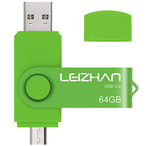 leizhan USB Stick 64GB 3.0 Micro Flash Drive Flash-Laufwerk mit Micro Speicherstic USB-Laufwerk Anschluss Memory Stick für Android Smartphone Computer (64GB,Grün) von leizhan