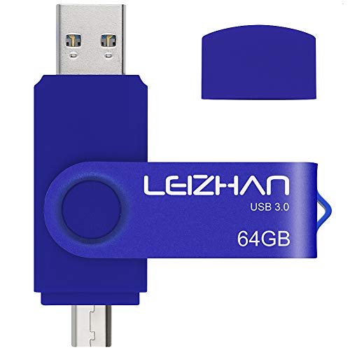 leizhan USB Stick 64GB 3.0 Micro Flash Drive Flash-Laufwerk mit Micro Speicherstic USB-Laufwerk Anschluss Memory Stick für Android Smartphone Computer (64GB,Blau) von leizhan