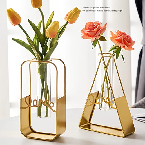 Modern Deko Vase Goldene Vase Kreative Klare Blumenvase Glas Blumen Vase Mit Metall Ständer Geometrische Vase Reagenzglas Vase Für Wohnzimmer Büro Party Hochzeit Dekoration von lembrd