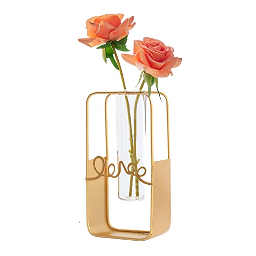 Modern Deko Vase Goldene Vase Kreative Klare Blumenvase Glas Blumen Vase Mit Metall Ständer Geometrische Vase Reagenzglas Vase Für Wohnzimmer Büro Party Hochzeit Dekoration von lembrd