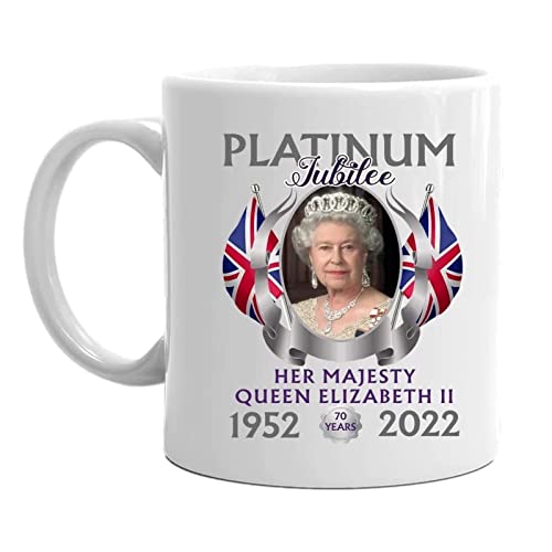 lembrd Queen Elizabeth II Gedenkbecher Queen Elizabeth II Platinum Jubilee 2022 Souvenir Tasse 400 Ml Handgefertigte Keramiktasse Queen Elisabeth II United Kingdom England Großbritannien Kaffee Tasse von lembrd