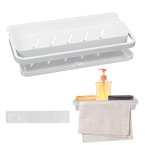 Abtropfgestell Spüle Geschirr,Geschirrabtropfgestell Klein Spülbecken Abtropfgestell Ohne Bohren Küchenspüle,Geschirr trockengestell Organizer Hängend Wand für Küche Badezimmere, 1 Stück, Weiß von lemgyiamz