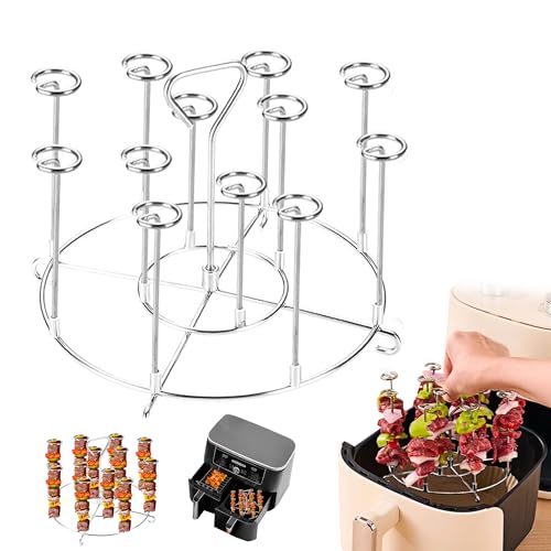 Airfryer Gitter mit 12 Stück Spießen, Rund Heißluftfritteusen Spießgestell Edelstahl Air Fryer Rack für Heißluftfritteuse Kebab Standgrill, Vertical Luftfritteusen Regal Kochen Rack für BBQ von lemgyiamz