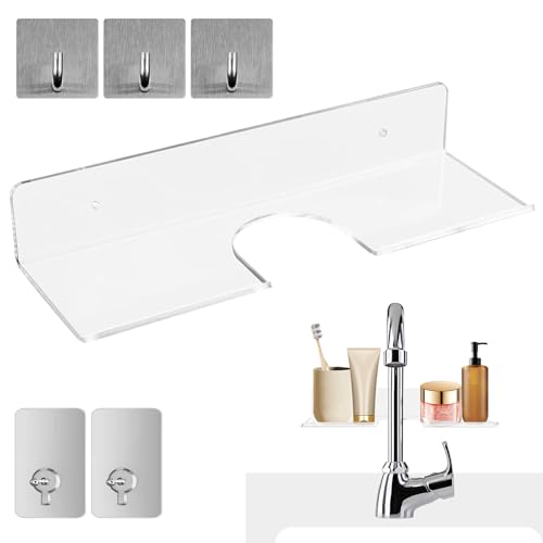 lemgyiamz Badezimmer Regal Duschkorb Duschablage Duschregal - Ohne Bohren Selbstklebendem Aufkleber Acryl KüChe Selbstklebendes KlebefläChen Dusch Aufbewahrung Stabil Mit drei Haken,Durchsichtig von lemgyiamz