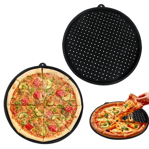 lemgyiamz Pizzablech Rund, Pizza Blech mit Löchern, Ø 33 cm Pizzablech für Pizzaofen bis 230 Grad, Pizza Backblech Rund, Antihaft Pizzaform für den Pizzaofen, Silica Pizzabackblech, Schwarz, 2 Stück lemgyiamz Pizzablech Rund, Pizza Blech mit Löchern, Ø 33 cm Pizzablech für Pizzaofen bis 230 Grad, Pizza Backblech Rund, Antihaft Pizzaform für den Pizzaofen, Silica Pizzabackblech, Schwarz, 2 Stück von lemgyiamz