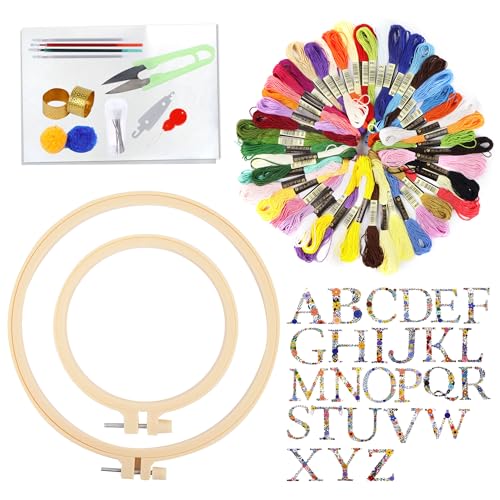 lemgyiamz Stickerei Set Anfänger, Embroidery Kit Sticken Set Erwachsene, Stickset für Anfänger Starter Tools Kit, Monogrammiert, Enthält Werkzeuge, 50 Farben Verfügbar für Diy Kunst, Handwerk, Nähen von lemgyiamz