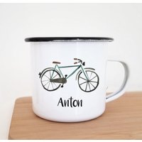 Emaille Tasse Personalisiert Mit Name, Becher Bike, Mountainbike von lemonskyprint