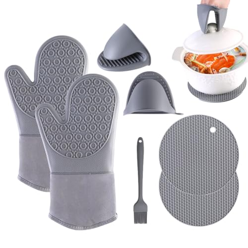 Küchen-Ofenhandschuh-Set, Ofenhandschuh-Sets und Topflappen - Kochhandschuhe und Topflappen - Sets aus Ofenhandschuhen und Hot Pads, Silikon-Ofenhandschuhe mit rutschfesten, Lencyotool von lencyotool