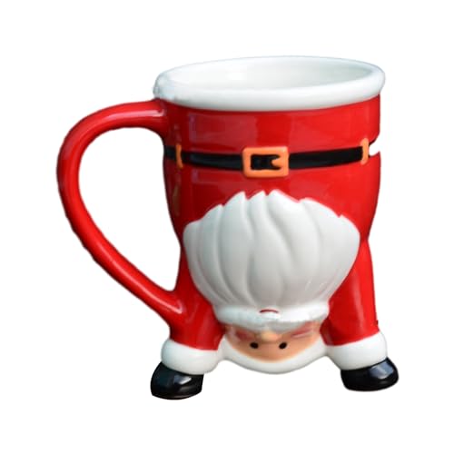 lencyotool Weihnachtsbecher Kinder, Umgedrehte Schneemann-Kaffeetassen aus Keramik mit Henkel, Festlicher Weihnachtstrinkbecher aus Keramik mit Weihnachtsmann für Kinder und Damen und Herren von lencyotool