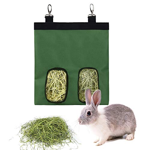 Kaninchen Heutasche Meerschweinchen Futterstation Futterspender Kleintiere Heutasche Futtersack für Hase Chinchilla Hamster Kleine Tiere (2 Fenster, Grün) von lenpestia