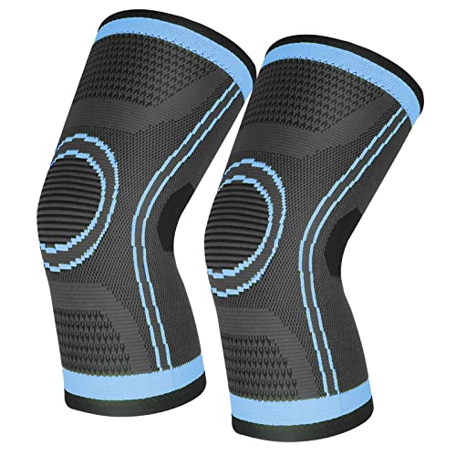 Kniestütze 2 Stück Kompression Kniebandage für Männer Damen Rutschfeste Atmungsaktiv Knieorthese für Arthritis, Meniskusriss, ACL, Tendonitis, Laufen, Kniebeugen, Sport (Blau, M) von lenpestia