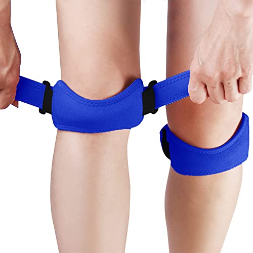 lenpestia Patella Kniebandage 2 Stück Patellasehnenbandage mit Verstellbarer Bandage Knie Patellaband für Sehnenentzündung, Basketball, Tennis, Fußball, Laufen (Blau) von lenpestia