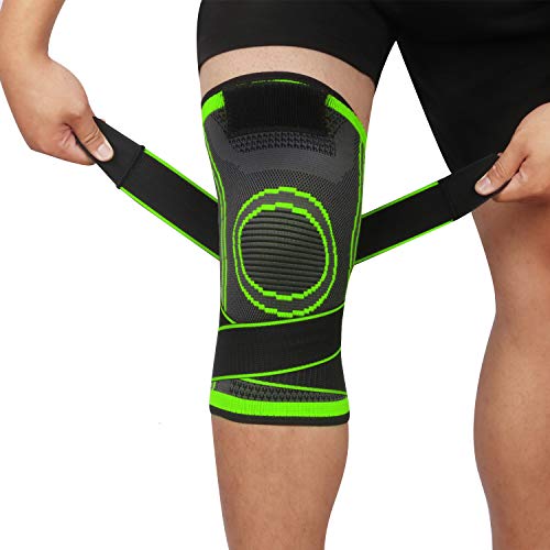 lenpestia Kniestütze 1 Paar Kniebandage mit Verstellbarer Klettverband Kompression Knie Bandage für Männer Damen für Arthritis ACL Sport Fitness Volleyball Bike Joggen (Grün, XL) von lenpestia