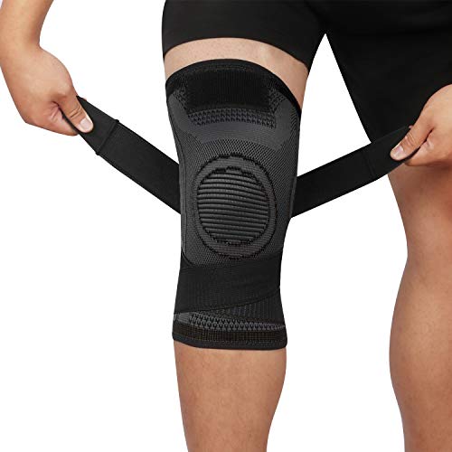 lenpestia Kniestütze 1 Paar Kniebandage mit Verstellbarer Klettverband Kompression Knie Bandage für Männer Damen für Arthritis ACL Sport Fitness Volleyball Bike Joggen (Schwarz, M) von lenpestia