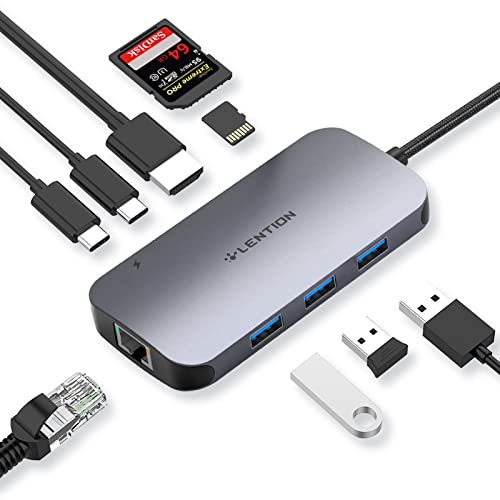 LENTION USB C Hub mit 4K HDMI, Gigabit Ethernet, Kartenleser, USB 3.0, Typ C Daten und Ladeadapter kompatibel 2020-2016 MacBook Pro, Neu Mac Air/Surface, Chromebook, Mehr (CE57se, Space Grau) von LENTION
