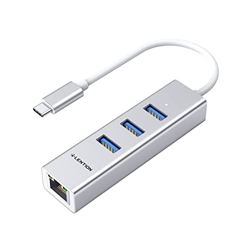 LENTION USB C Hub mit 3-Anschlüsse USB 3.0 und Gigabit Ethernet Netzwerk Adapter für 2023 2022-2016 MacBook Pro 13/14/15/16, Neues Mac Air/Surface/iPad Pro, Chromebook, Windows PC, Typ C Notebooks von LENTION