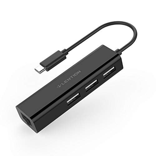 LENTION USB C auf 3 USB Ports Hub + RJ45 Ethernet LAN Adapter kompatibel mit 2022-2016 MacBook Pro 13/15/16, Neues Mac Air, MacBook 12, Surface Pro 7/Book 2/Go, Chromebook, Mehr (Schwarz) von LENTION