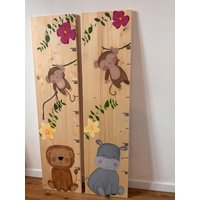 Handbemalte Messlatte Aus Holz - Personalisiert Dschungel Kinder Messleiste Wachstumsskala Geschenk Zur Geburt & Taufe von leoMessleisten