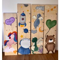 Handbemalte Messlatte Aus Holz - Personalisiert Raumfahrer/Astronaut Kinder Messleiste Wachstumsskala Geschenk Zur Geburt & Taufe von leoMessleisten