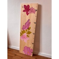 Personalisierte Messlatte Aus Holz - Blumen Motiv Handbemalte Kinder Messleiste/Messlatte Wachstumsskala Geschenk Zur Geburt & Taufe von leoMessleisten