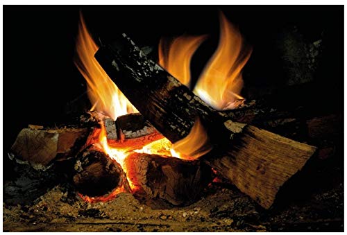 lepni.me Wandaufkleber Kamin mit brennendem Feuer Wandtattoo Dekoration Brennholz Flammen fotorealistische Kunst Poster (Mittel Brennendes Feuer) von lepni.me
