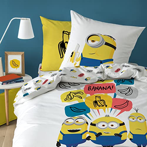 les minions 04682300 Bettbezug + Kissenbezug, 100% Baumwolle, 140 x 200 cm, Weiß von CTI