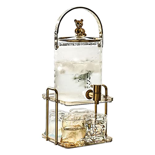 lesulety 3 Liter Kristall-Getränkespender,Wasserspender,Outdoor-Glas-Getränkespender, Glaskaraffe Mit Zapfhahn,Getränkespender Kühlschrank,Gold von lesulety