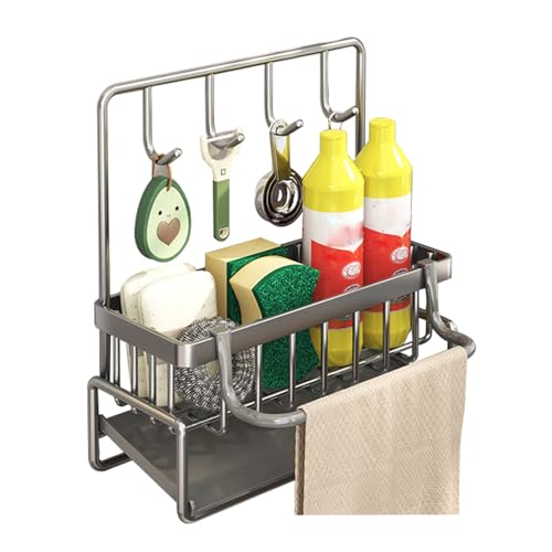 lesulety Organizer Spüle Spülbecken Organizer Hängend Kitchen Sink Organizer Sink Organizer Schwammhalter Küche Spüle Organizer Spüllappenhalter Edelstahl,Grau von lesulety