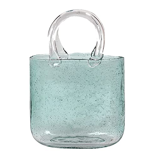 lesulety Transparente Henkeltasche aus Glas, blaue Vase, handgefertigte Glasvase, geeignet für Hochzeit, Brautjungfer, Geschenk, Blumendekorationen, grün von lesulety