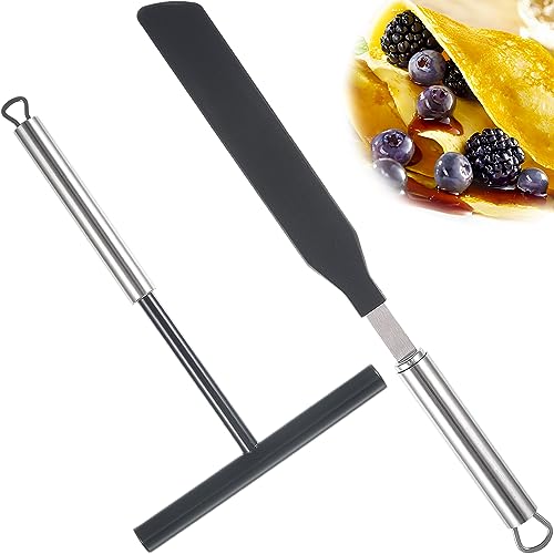 2 Stücke Edelstahl Teigverteiler,Spatula Pfan Crepes Verteiler And Spatula Kit T- Form Crepes Verteiler Teigverteiler Für Crepe,Crepe Wender Für Zuhause Küche Backen Kochen Backwerkzeuge von letcdfer