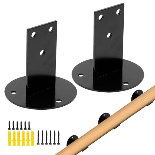 Handlaufhalter Halterungen für Handlauf, Handlauf Halterung, Wandhalter Zubehör, Treppengeländerhandlauf Für Holzhandlauf, Indoor Geländer Wandaufhänger und Außenhandläufe, Schwarz, 2 Stück von letuxaamz