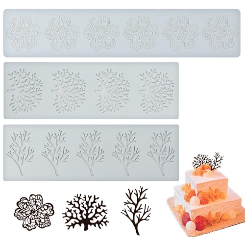 Silikon Backform Kuchen Deko Form - 3D Blättrige Zweige Kuchendekoration Schokolade Silikonform Torten Backkuchen Werkzeugzubehör Gebäck-Prägeform Cupcake Süßigkeiten(3pcs Verschiedene Muster) von letuxaamz