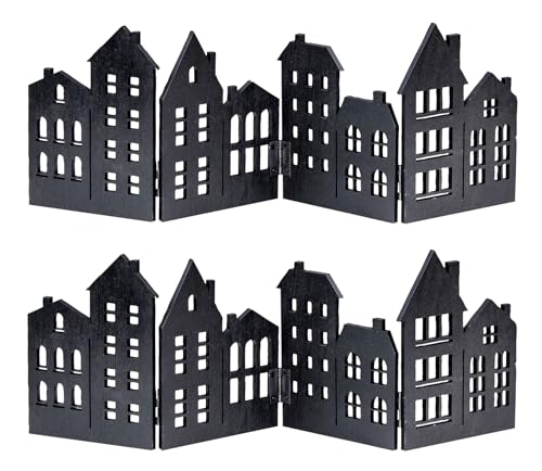 2er Set Haus Silhouette Holz Schwarz Deko Häuser Aufsteller Klappbar Fensterdeko Tischdeko Winter Advent Deko Wohndeko von levandeo